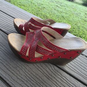 Red Studded Wedge Sandals